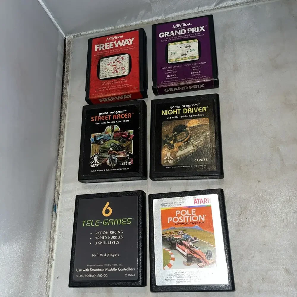 6 Vintage Atari Racing Car Game Cartridges
